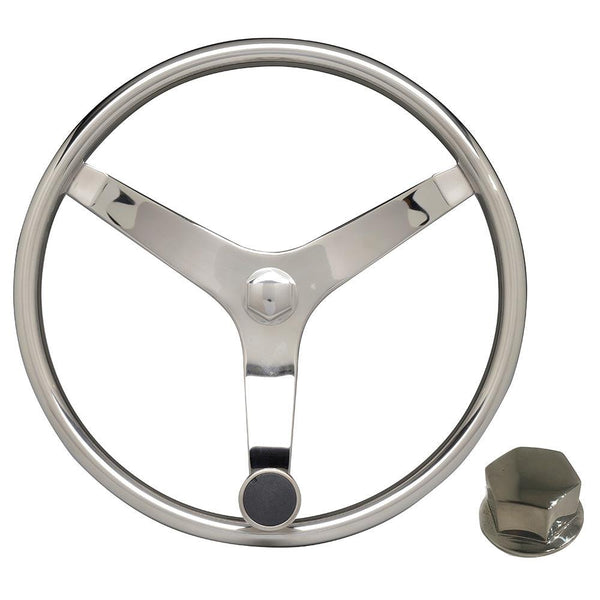 Uflex - V46 - 13.5" Stainless Steel Steering Wheel w/Speed Knob  Chrome Nut [V46 KIT] - Essenbay Marine