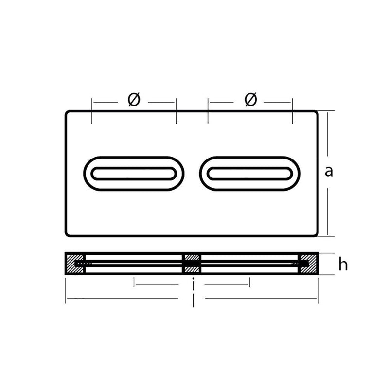 Tecnoseal Rectangular Zinc Plate Anode w/Inserts - 12" x 6" x 1" [TEC-DIVERSD] - Essenbay Marine