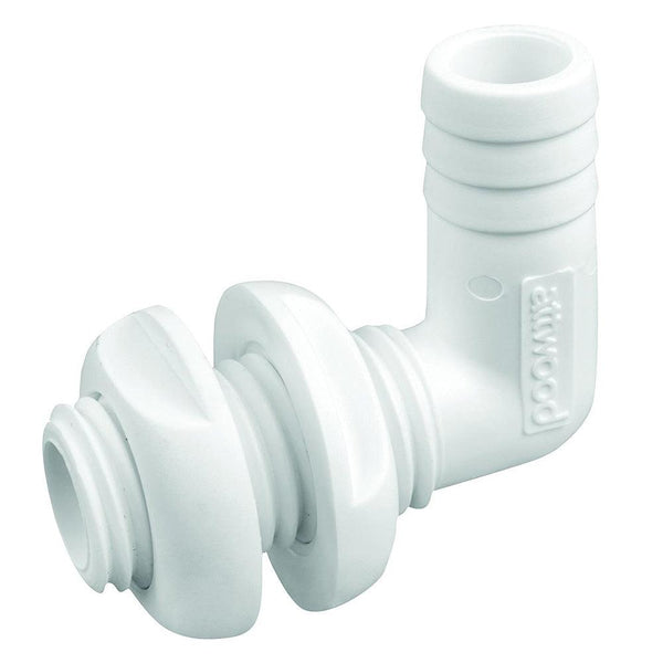 Attwood White Plastic 90 Degree Thru-Hull Connector - 3/4" Inner Diameter [3877-3] - Essenbay Marine