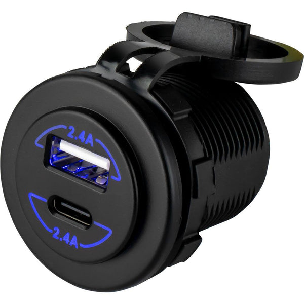 Sea-Dog Round Dual USB  USB-C Power Socket [426516-1] - Essenbay Marine