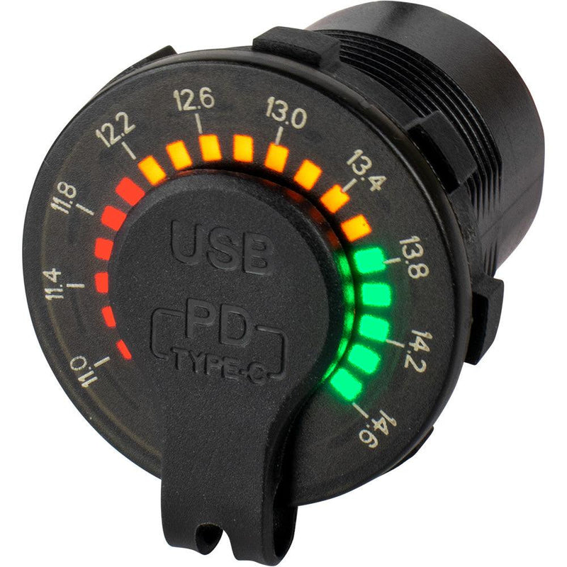 Sea-Dog Round Rainbow Voltmeter w/USB  USB-C Power Socket [426519-1] - Essenbay Marine