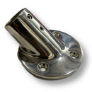 Marine Hardware 45°, 7/8" Round Base Rail Fitting, 2-1/2" Diameter, SSFB66014 - Essenbay Marine