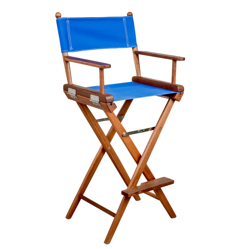 WhiteCap Teak Captain's Chair with Blue Seat Covers Part 60045 - Essenbay Marine