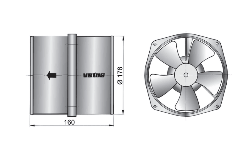 VETUS Extraction Ventilator 24 Volt, 3 A, 178 mm VENT17824