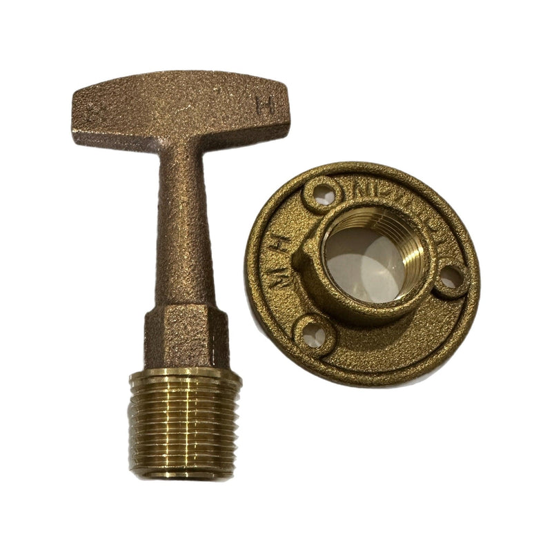 Marine Hardware Bronze 1/2" T-Handle Garboard Drain w/ 2" Flange GARB0.500-T - Essenbay Marine