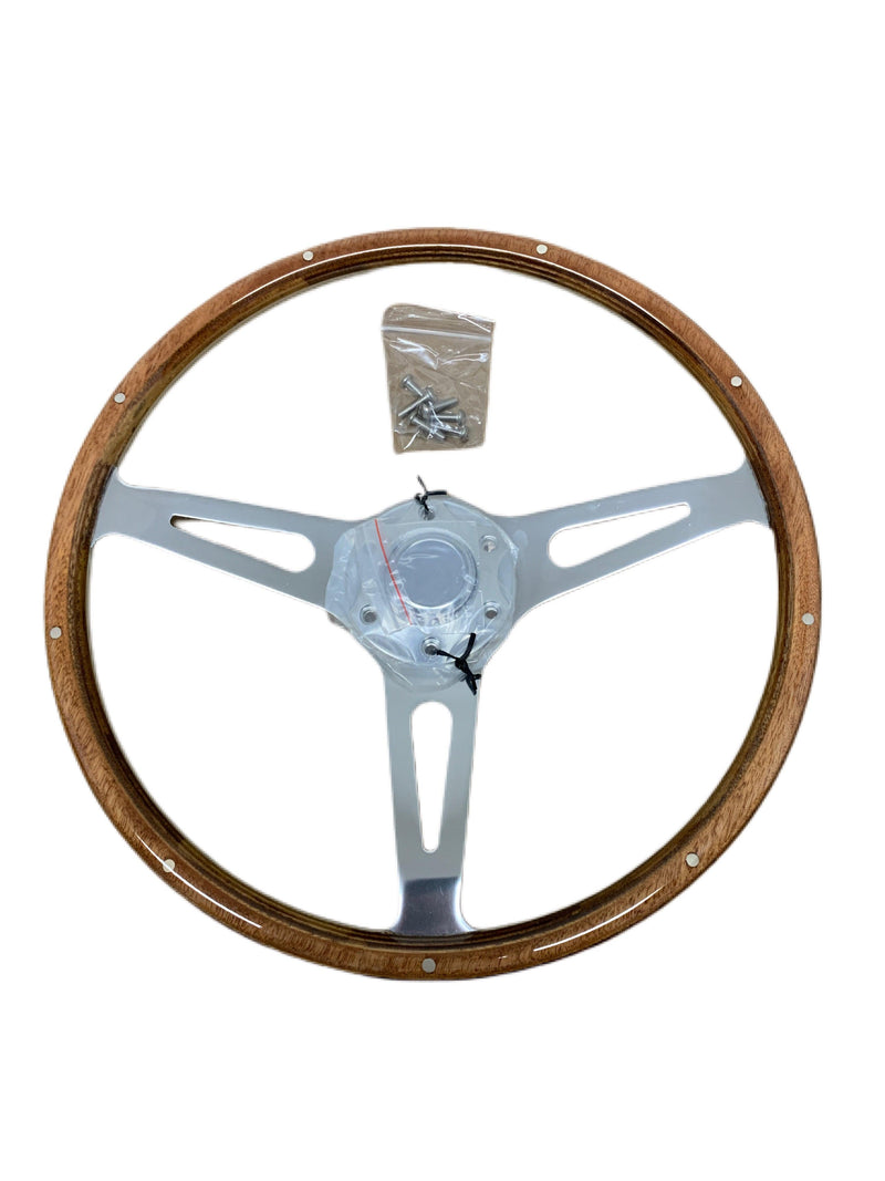 Larson Boats 14.5" Steering Wheel Wood High Polished Aluminum 3 Spoke Mustang - Essenbay Marine