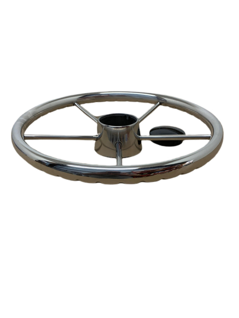 NEW 15-1/2" Destroyer 5-Spoke SS Steering Wheel w/ Finger Grip SSSW15.50X4.00-F - Essenbay Marine