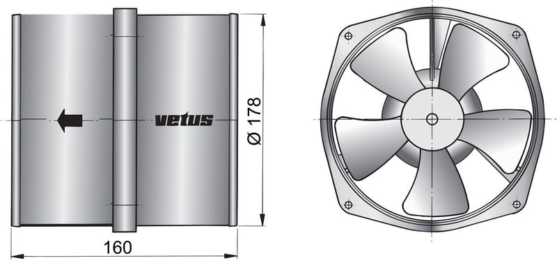 VETUS 7 In-Line Blower 12V Extraction Ventilator VENT178B2
