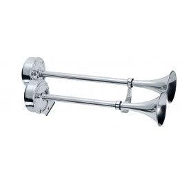 Deluxe All Stainless Steel Dual Trumpet - 12 Volt - Essenbay Marine