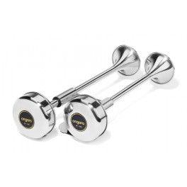 Deluxe All Stainless Steel Shorty Dual Trumpet - 12V - Essenbay Marine