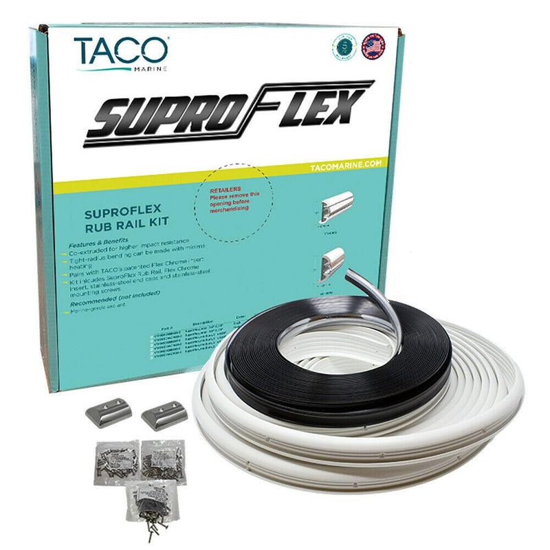 TACO SuproFlex Rub Rail Kit White with Flex Chrome Insert - 2"H x 1.2"W x 60'L - Essenbay Marine